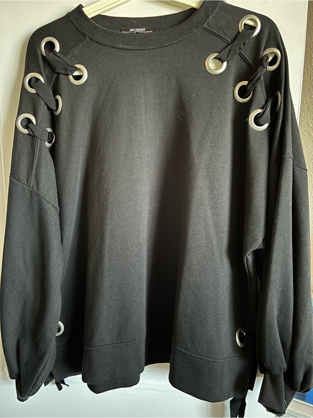 Zara Black Sweatshirt with Silver Eyelet Details